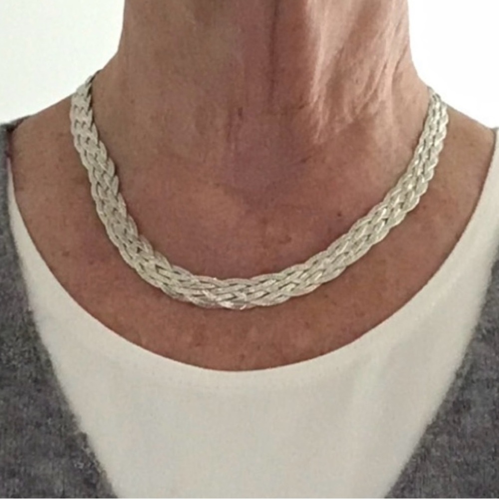 Braided 18 inch necklace, sterling 925 silver, Italy
